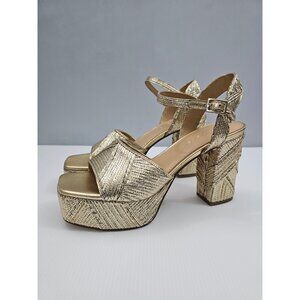 Marc Fisher Calyn Platform Block Heel Sandal Womens 8.5 Metallic Gold Party
